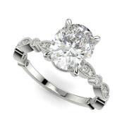 Caroline Oval Cut Pave Art Deco 4 Prong Claw Set Engagement Ring Setting - Nivetta